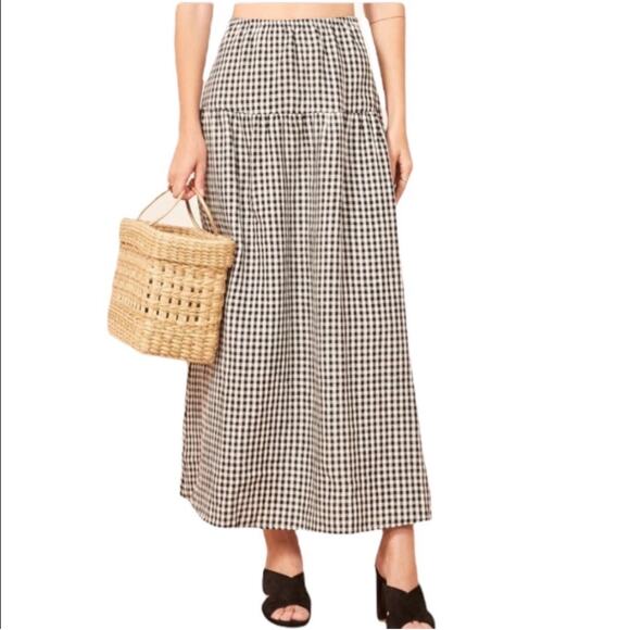 Reformation Dresses & Skirts - Reformation Black&White Gingham Checked Linen Midi Skirt Sz.M NWOT